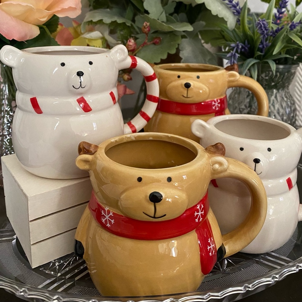 🆕🎄☕️ LIMITED EDITION CHRISTMAS BEAR HOLIDAY MUGS! SET OF 4! BRAND NEW NEVER USED